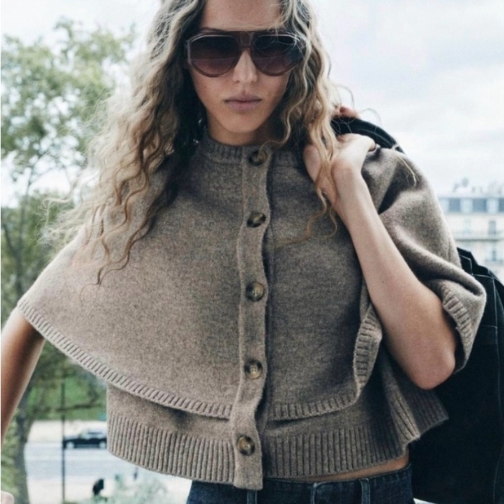 Zara Taupe Button-Up Cape